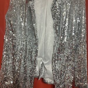 Silver Sequin Open-Front Jacket